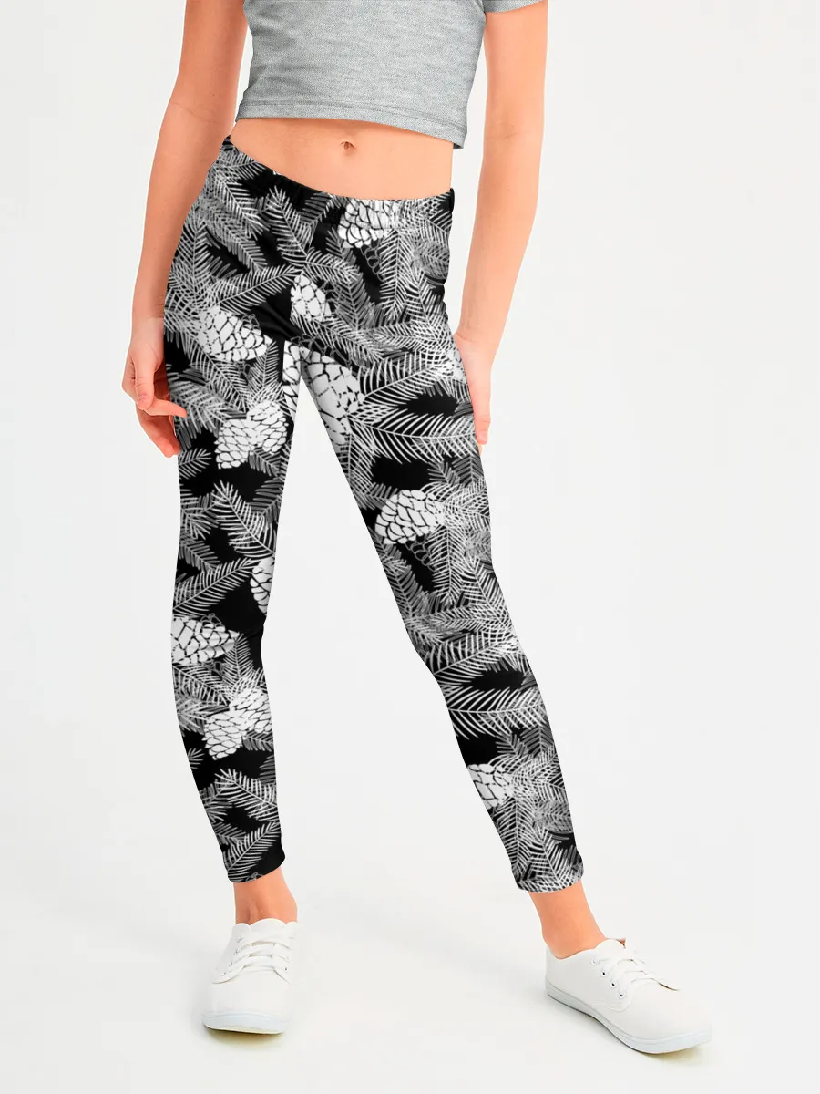 Леггинсы для девочки / Черно-белый узор шишки