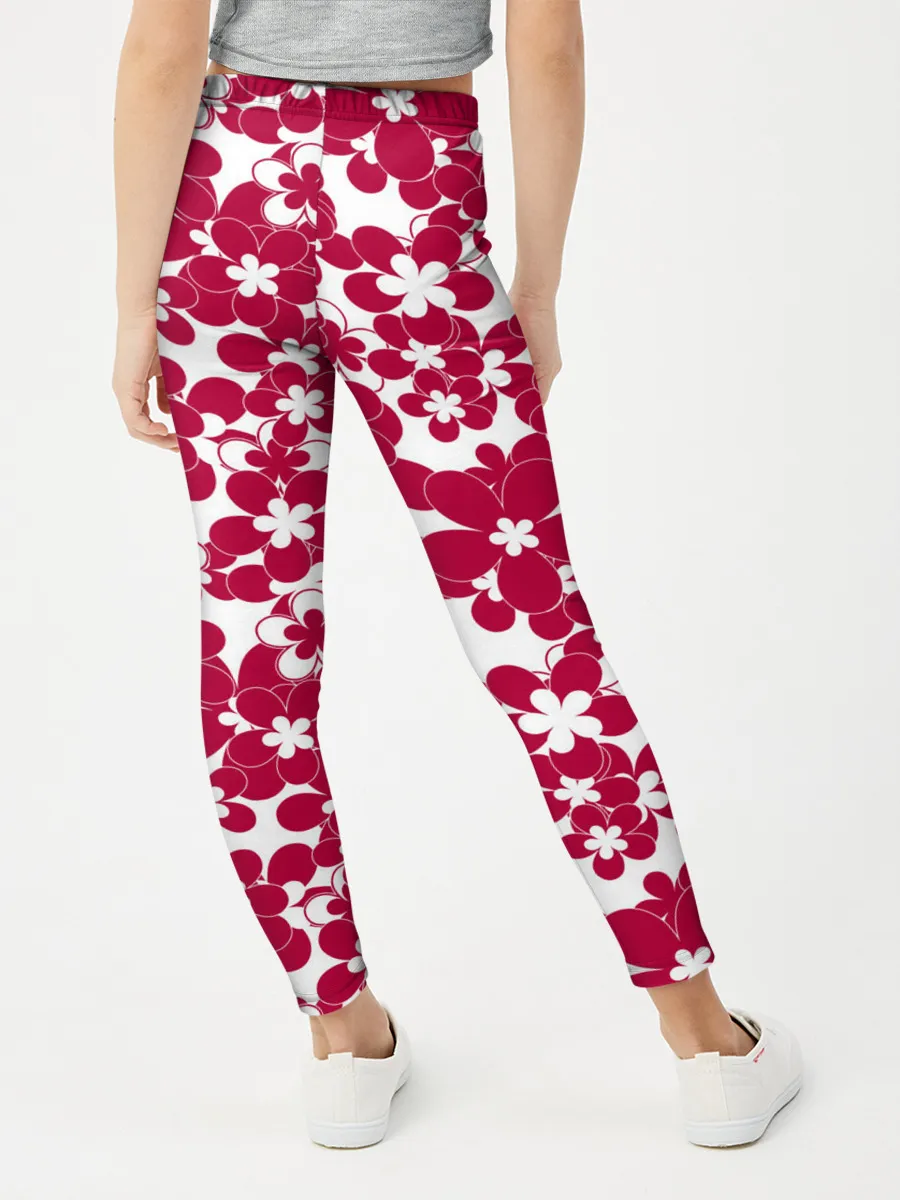 Леггинсы для девочки / Бело-красный цветочный