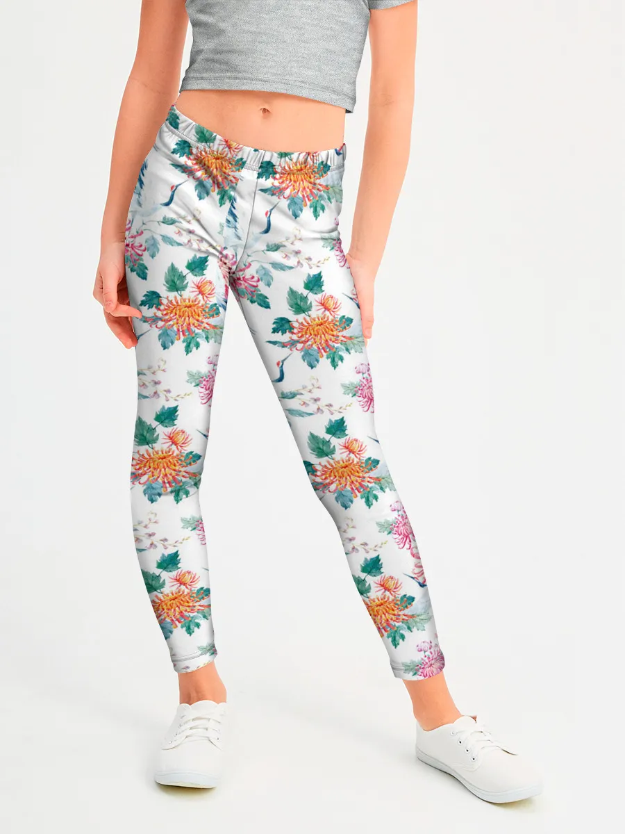 Леггинсы для девочки / Журавли и хризантемы