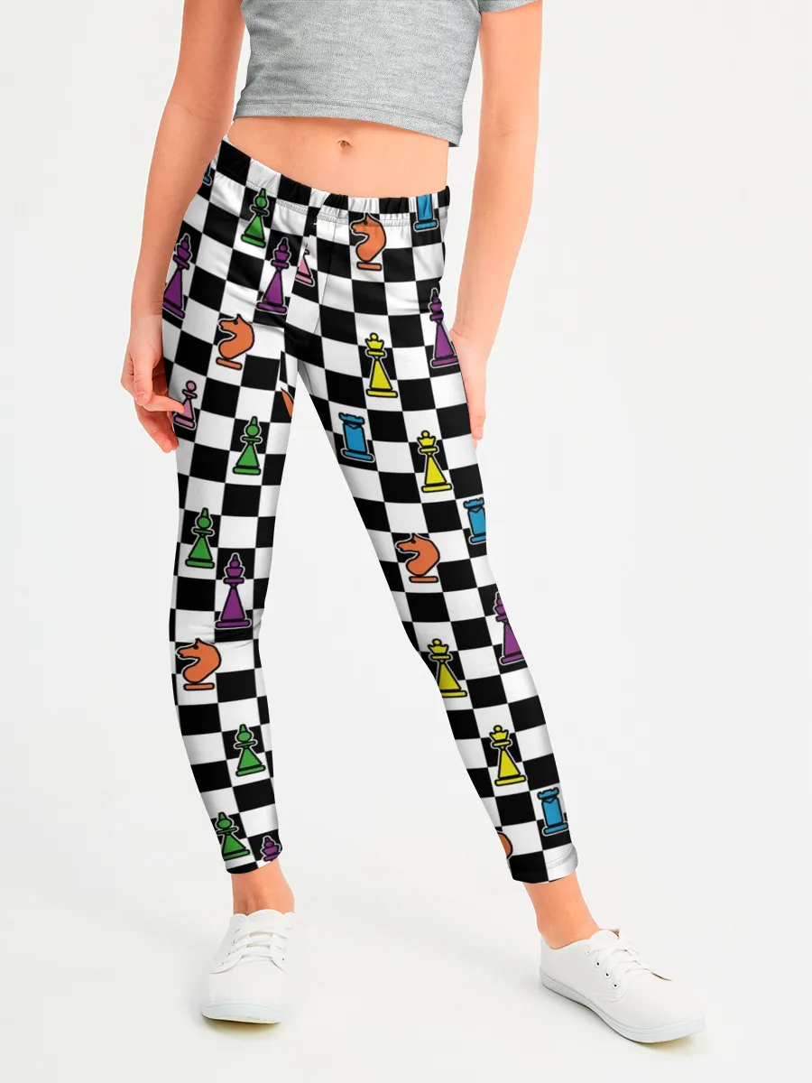Леггинсы для девочки / Яркая шахматная доска