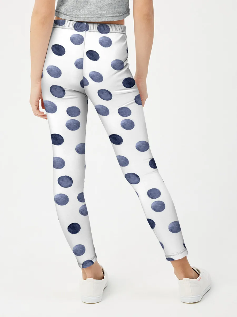 Леггинсы для девочки / Акварельный синий горох