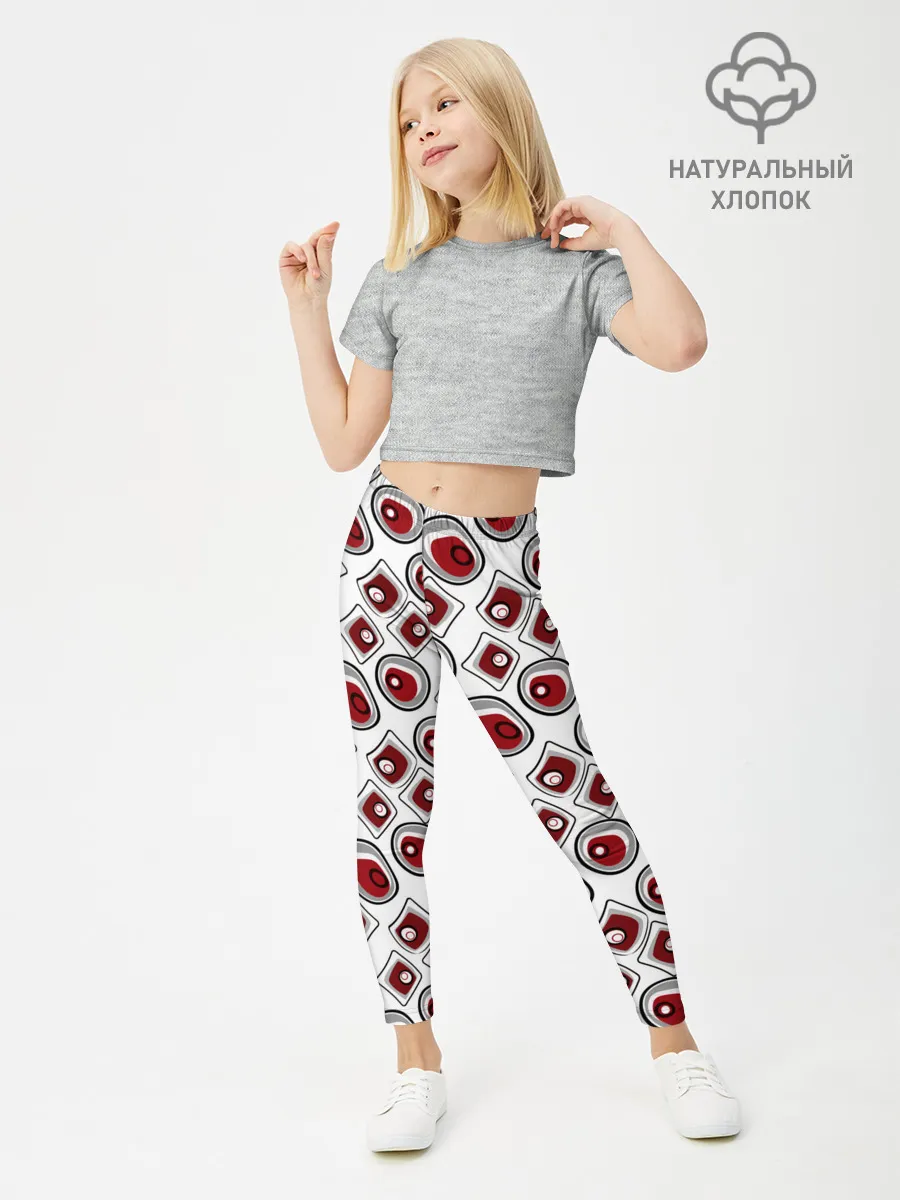 Леггинсы для девочки / Красно черный узор на белом