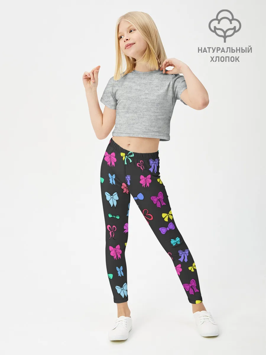 Леггинсы для девочки / банты радужные на темно-сером
