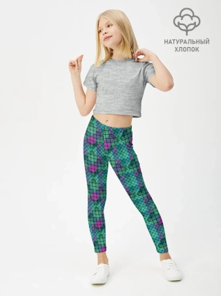 Леггинсы для девочки / Бирюзовый клетчатый узор