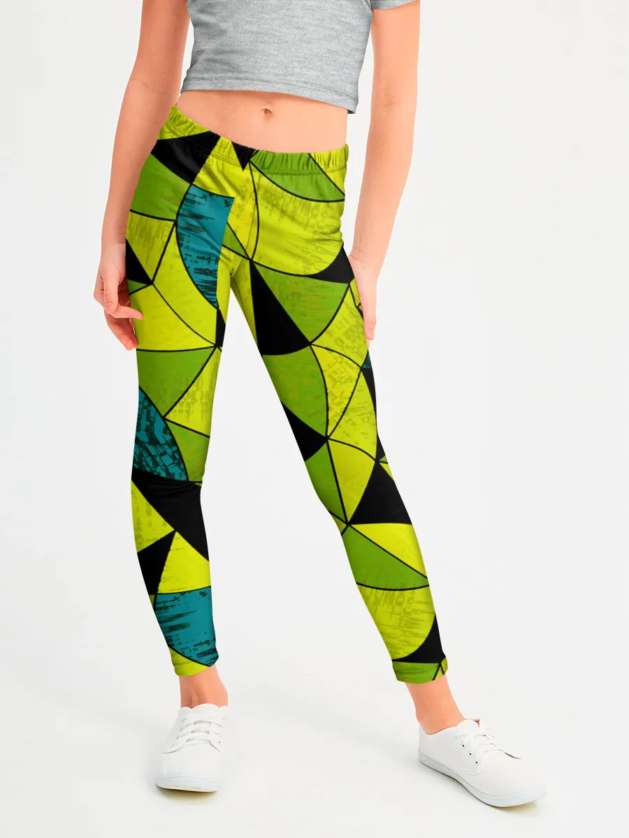 Леггинсы для девочки / Гранжевый яркий зеленый