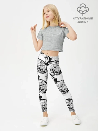 Леггинсы для девочки / Черно-белый абстрактный узор