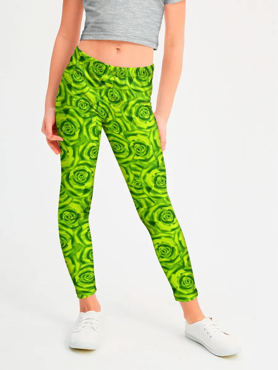 Леггинсы для девочки / Неоновый цветочный узор
