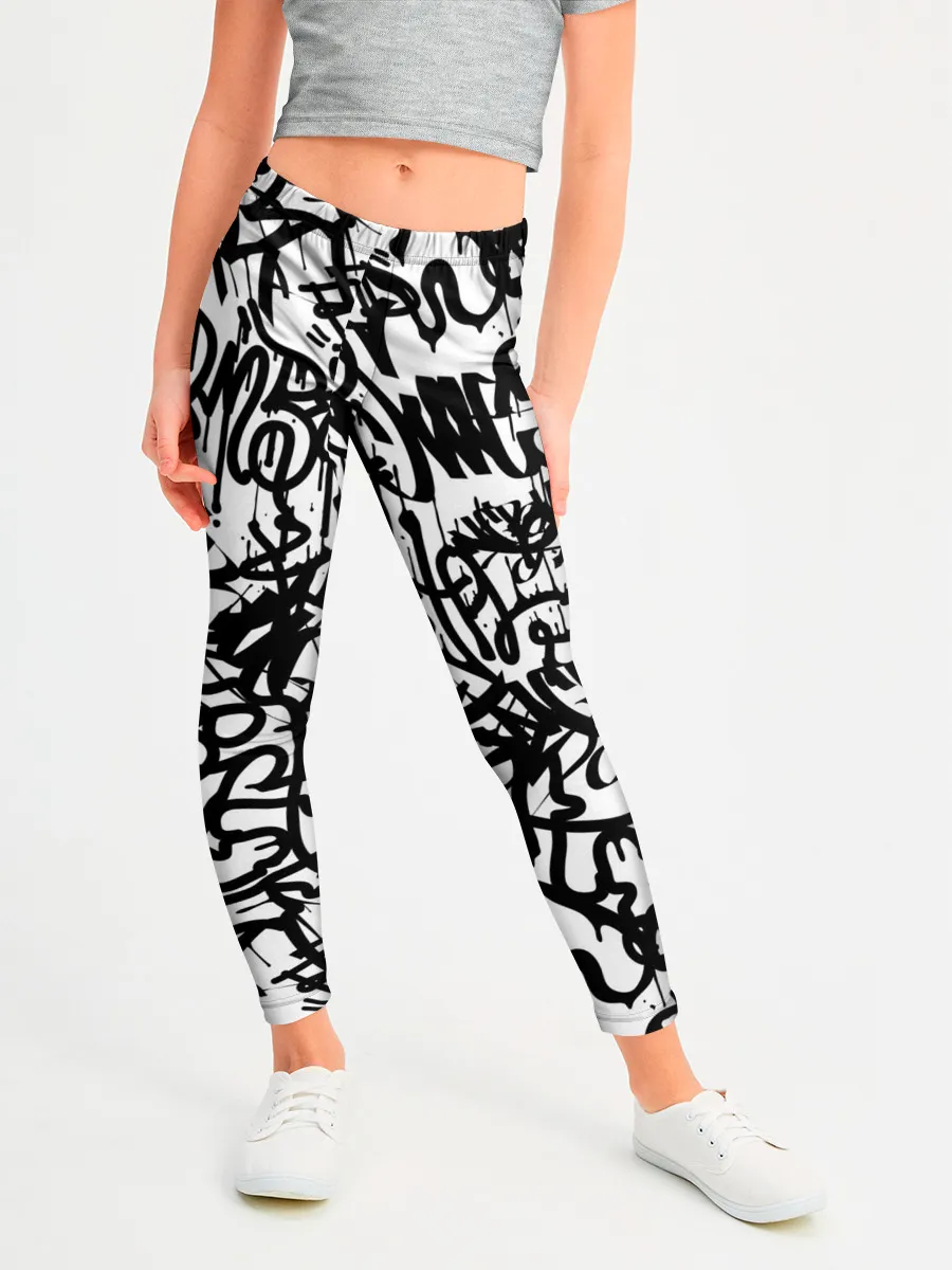 Леггинсы для девочки / Graffiti black on white