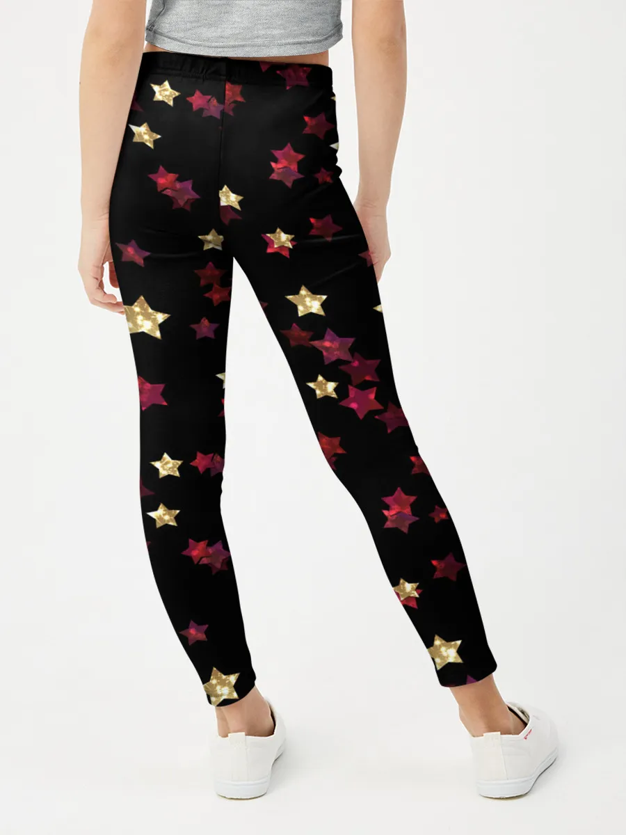 Леггинсы для девочки / Блестящие звезды на черном