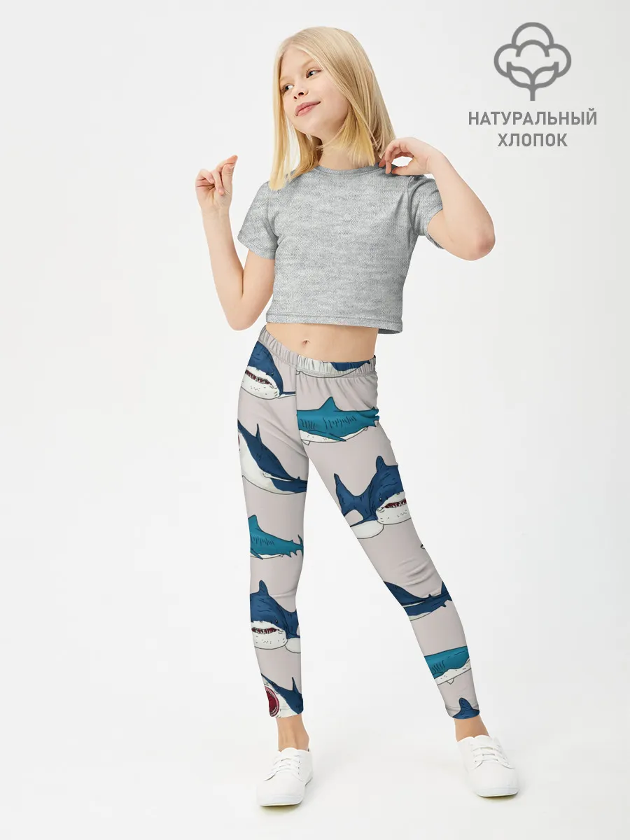 Леггинсы для девочки / Кровожадные акулы паттерн