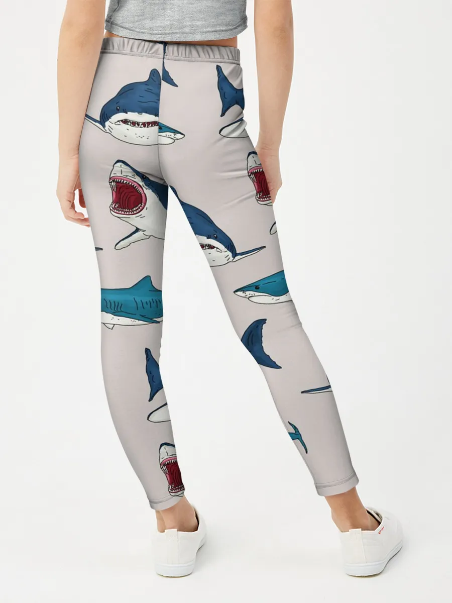 Леггинсы для девочки / Кровожадные акулы паттерн
