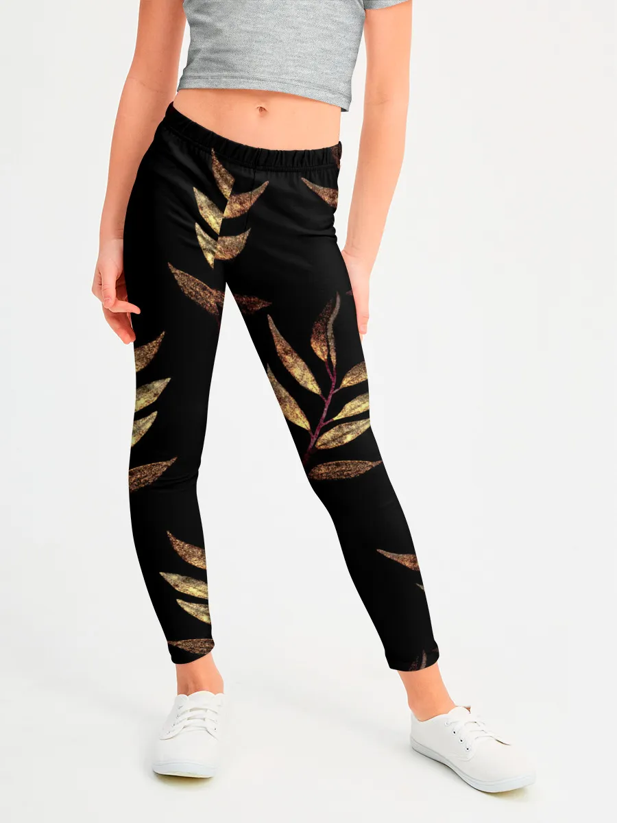 Леггинсы для девочки / Золотисто-красные листья