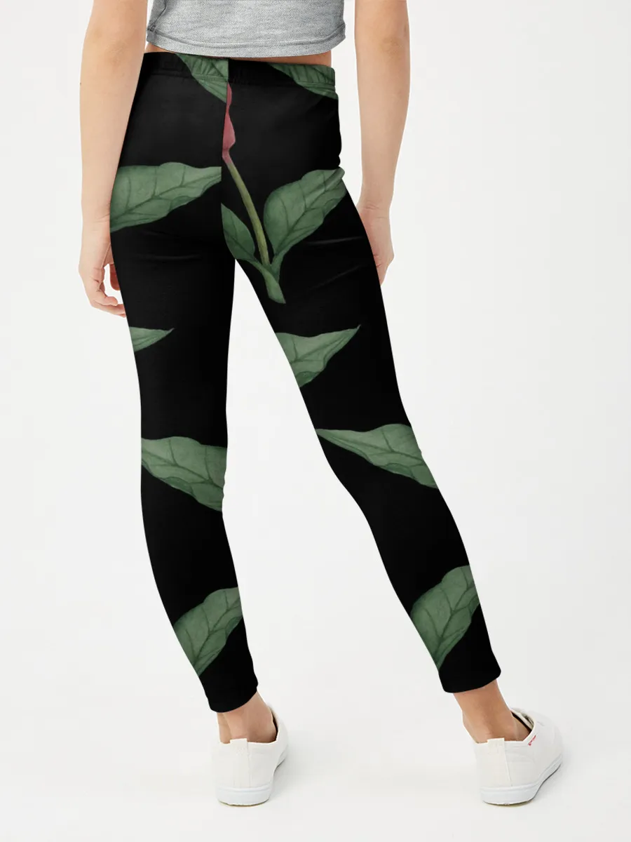 Леггинсы для девочки / Красные каллы на черном