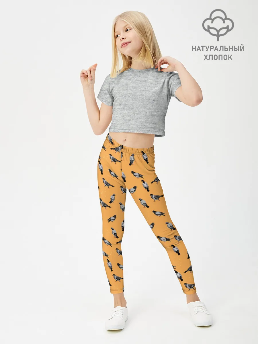 Леггинсы для девочки / Голуби паттерн на желтом