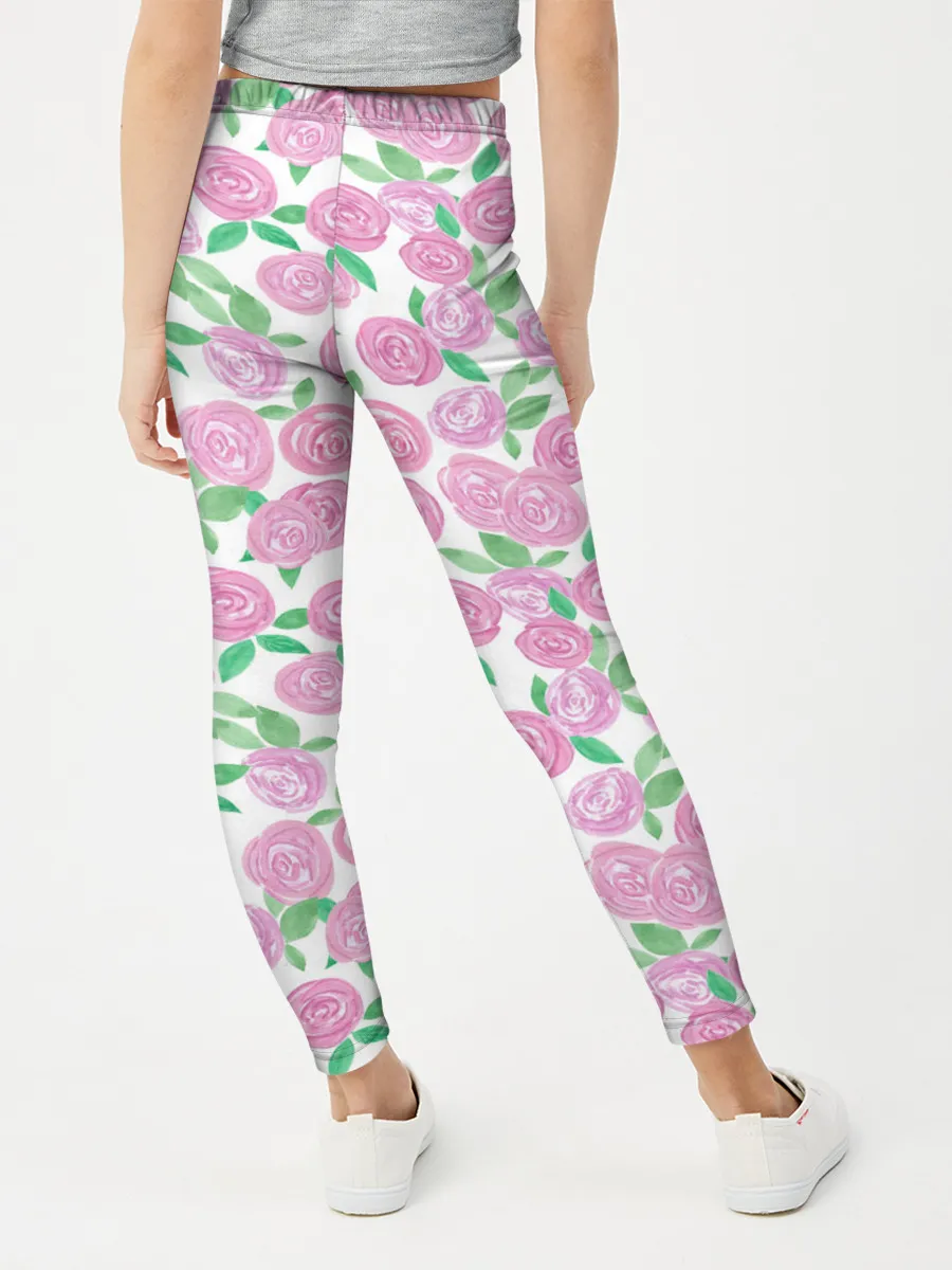 Леггинсы для девочки / Розовые акварельные розы