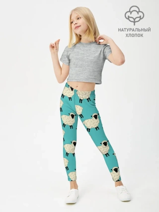Леггинсы для девочки / Овечки паттерн на бирюзовом