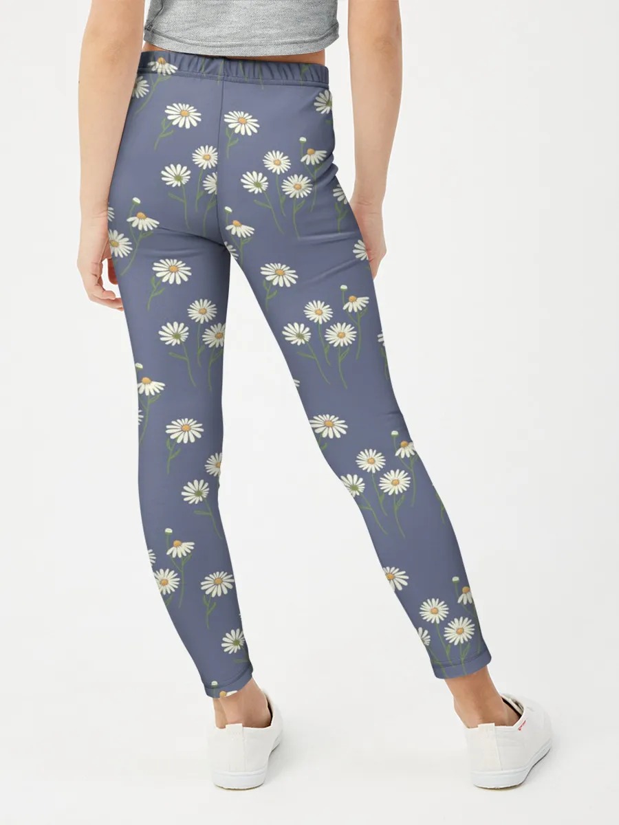 Леггинсы для девочки / Ромашки на сером паттерн