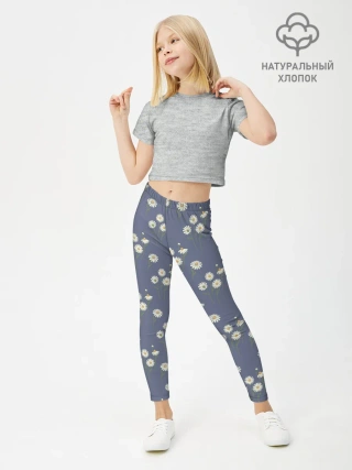 Леггинсы для девочки / Ромашки на сером паттерн