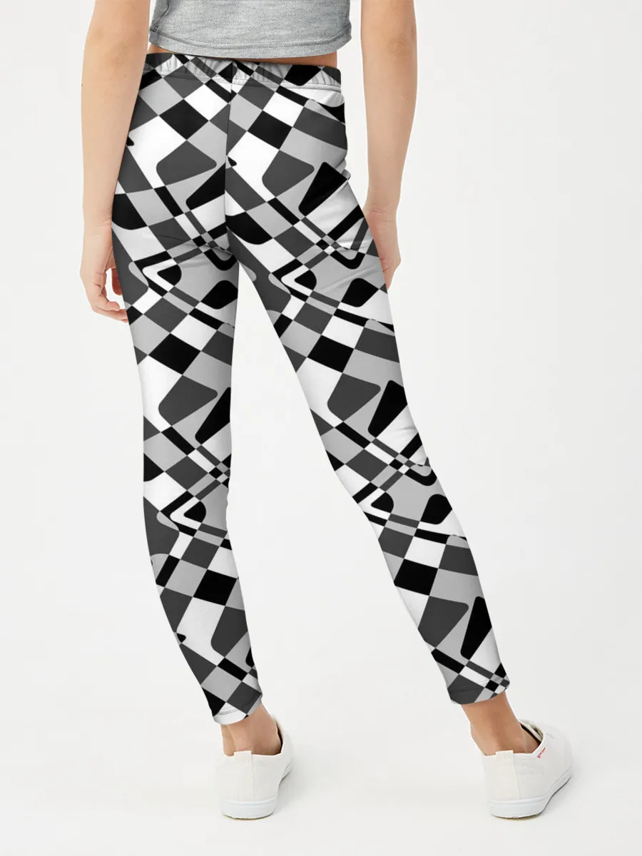 Леггинсы для девочки / Черно-белый абстрактный узор