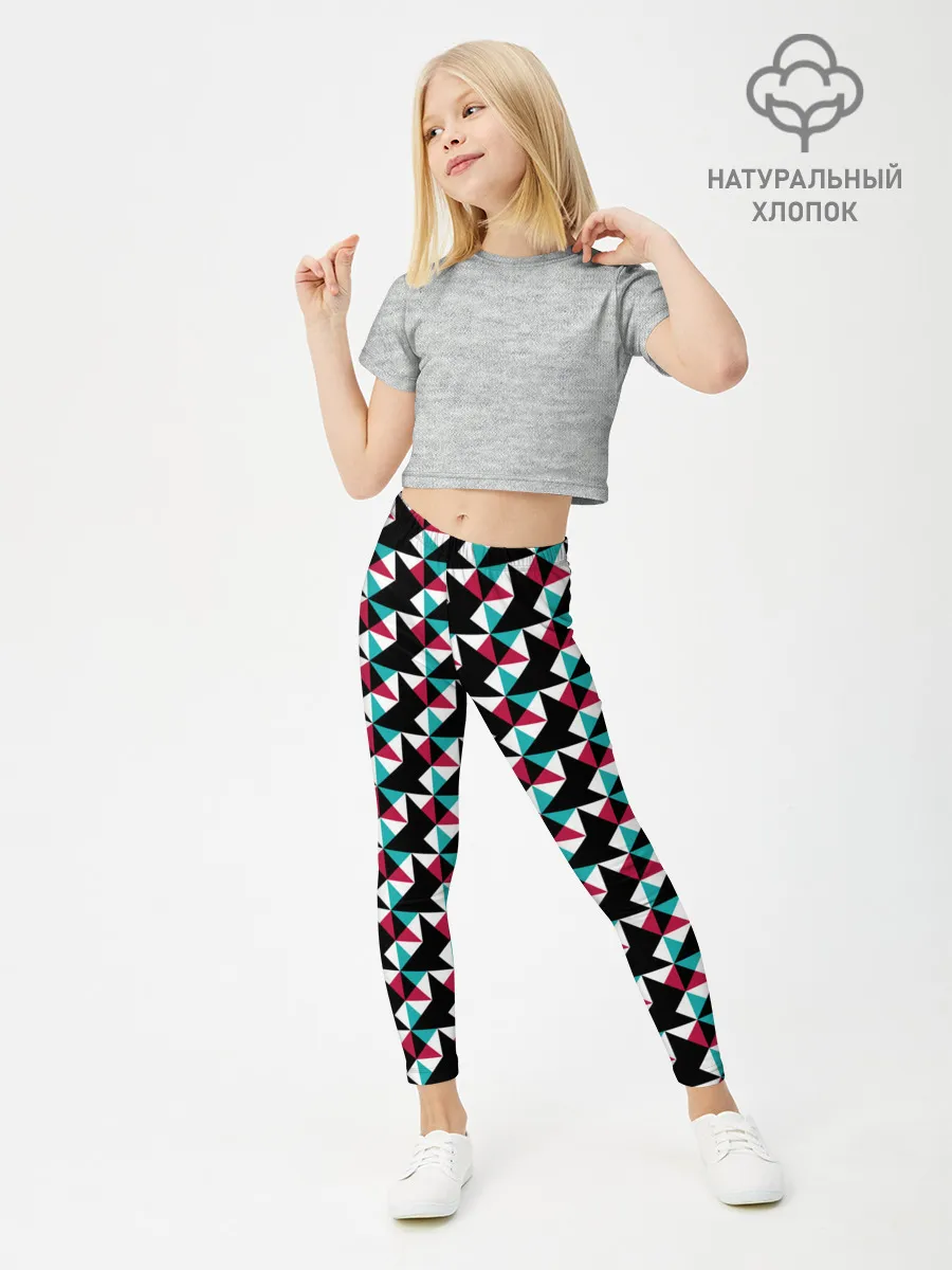 Леггинсы для девочки / Красно-черный абстрактный узор