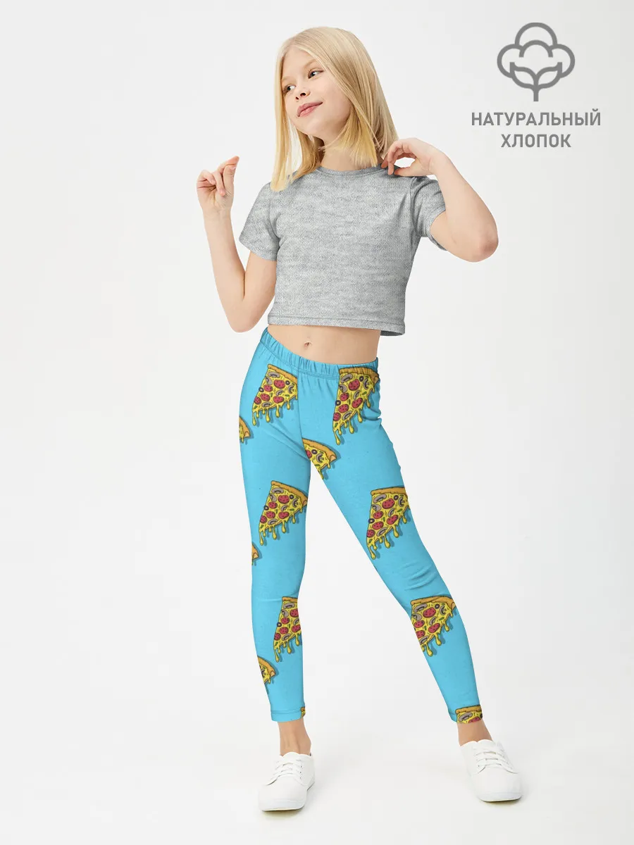 Леггинсы для девочки / Пицца паттерн на голубом