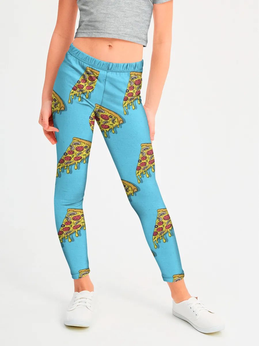 Леггинсы для девочки / Пицца паттерн на голубом