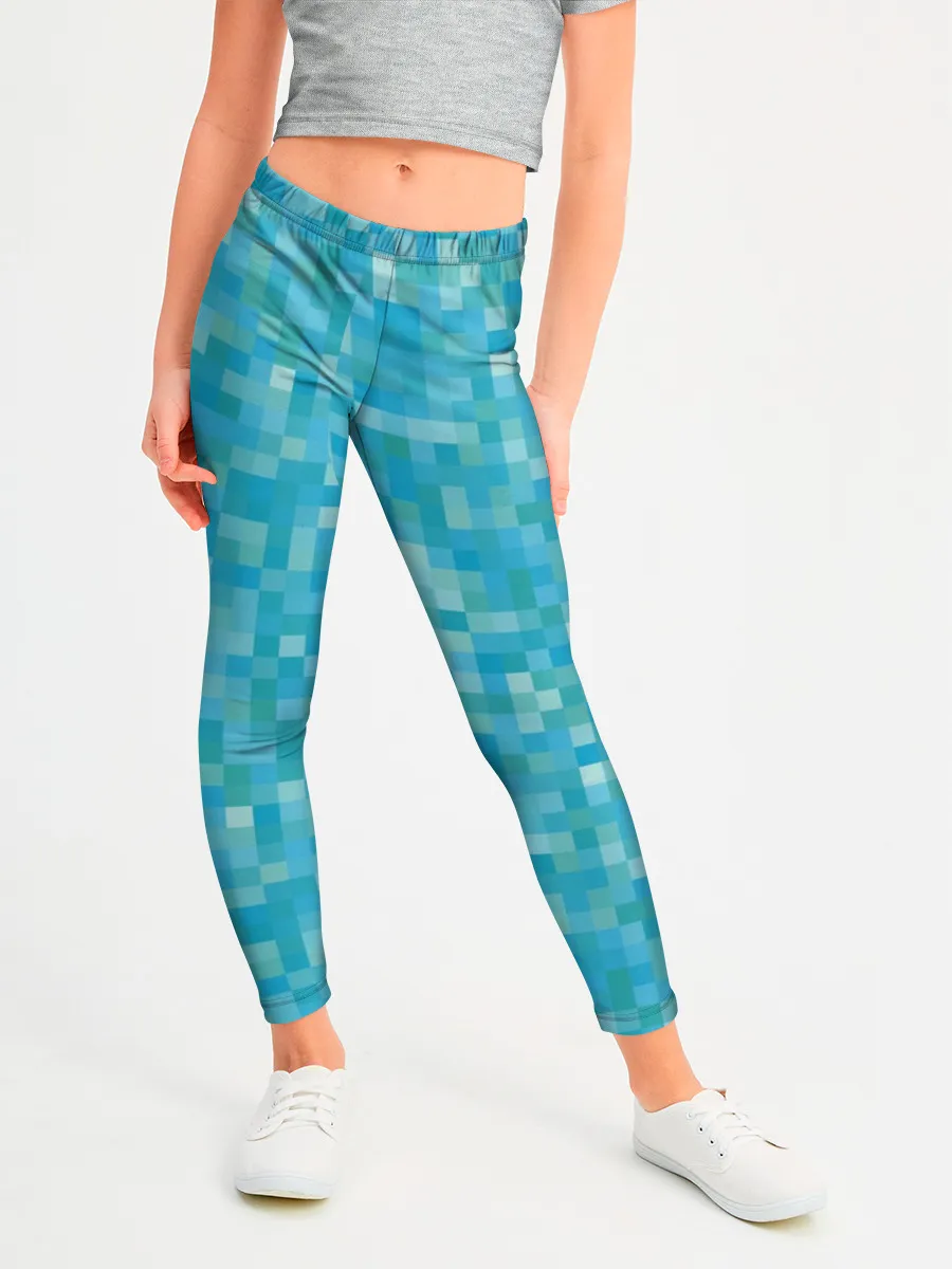 Леггинсы для девочки / Бирюзовая пиксель абстракция