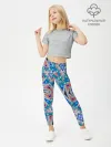 Леггинсы для девочки / Серо-синий абстрактный узор