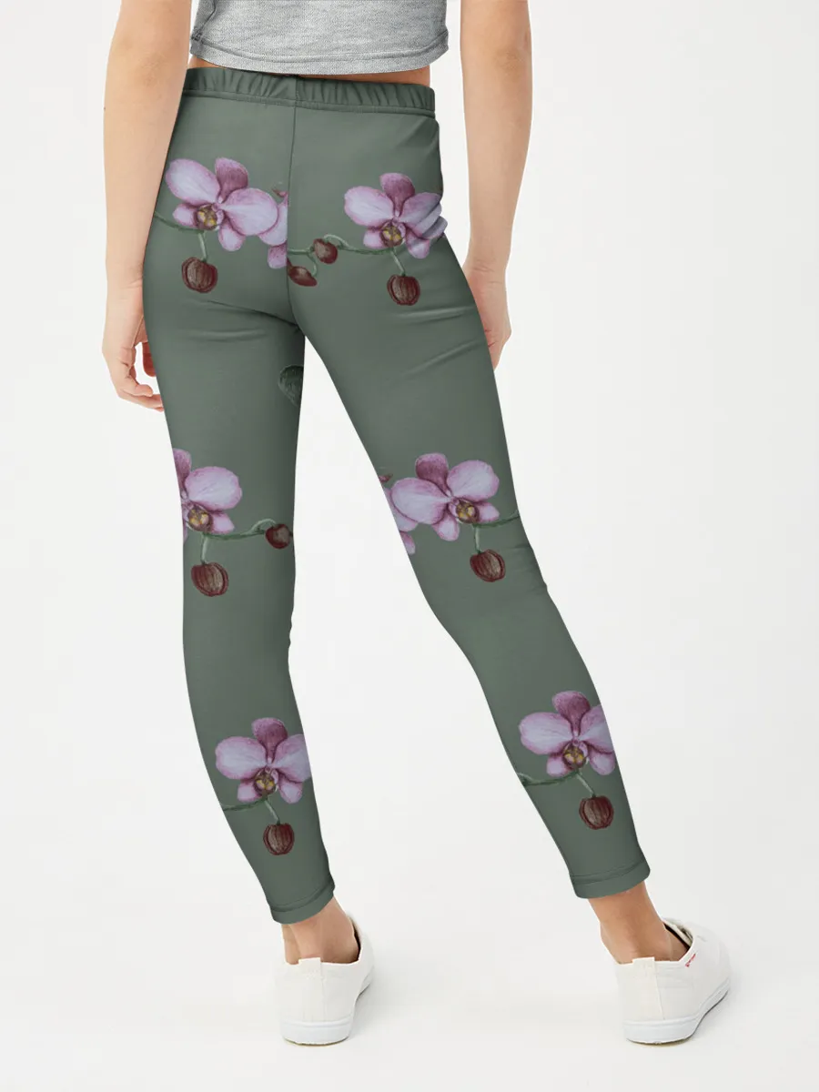 Леггинсы для девочки / Розовые орхидеи