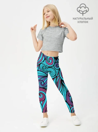Леггинсы для девочки / Синие листья