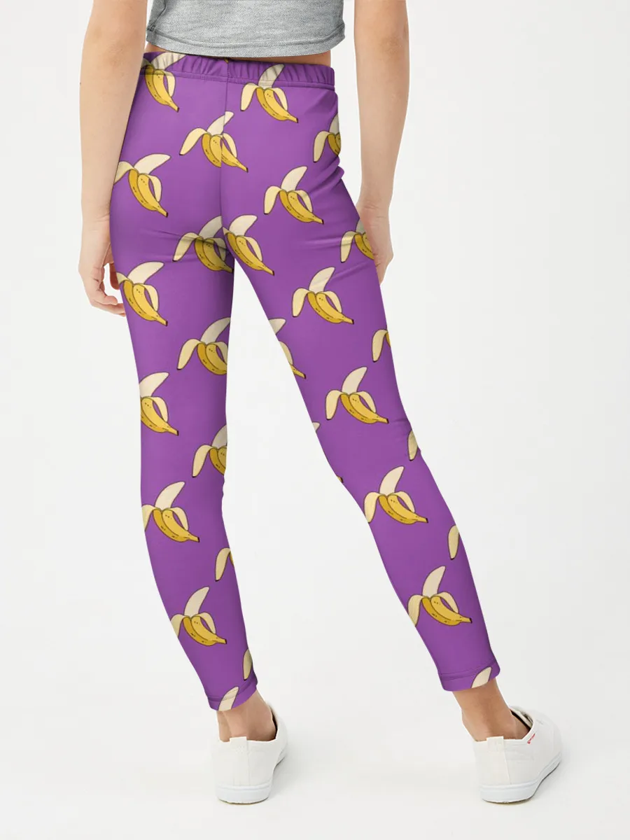Леггинсы для девочки / Бананы на лиловом паттерн