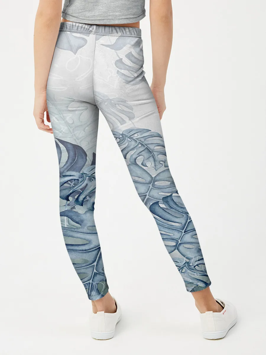 Леггинсы для девочки / Синие листья