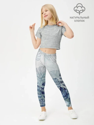 Леггинсы для девочки / Синие листья