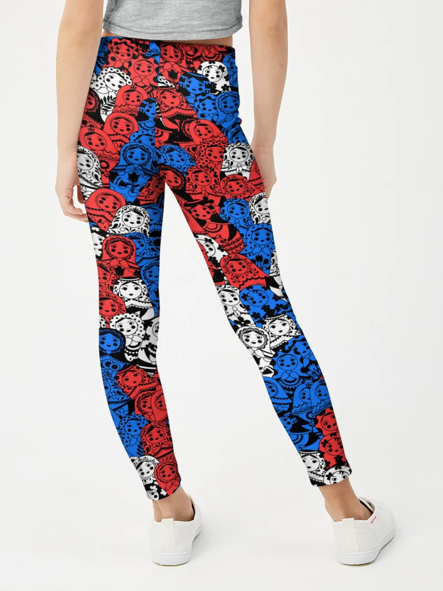 Леггинсы для девочки / Бело-сине-красные матрёшки