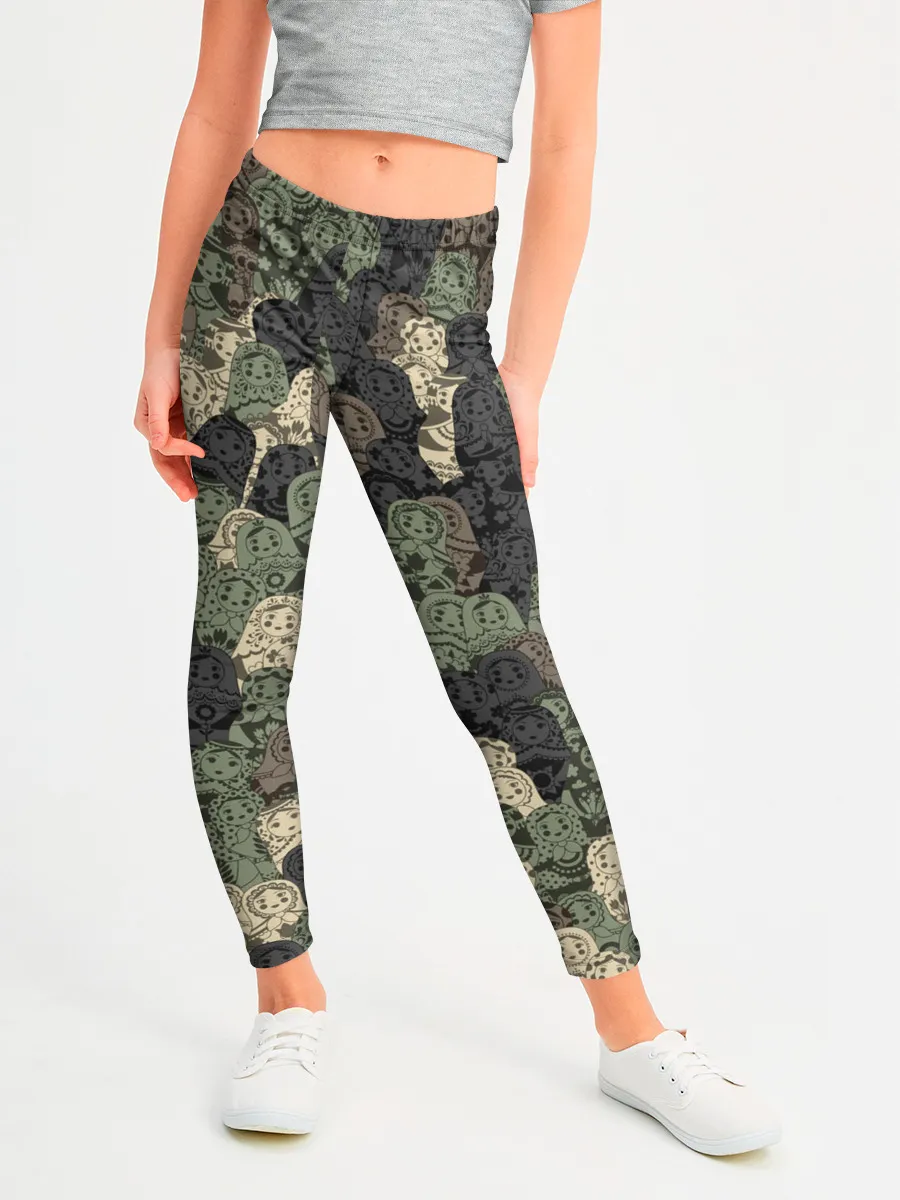 Леггинсы для девочки / Камуфляж из матрёшек