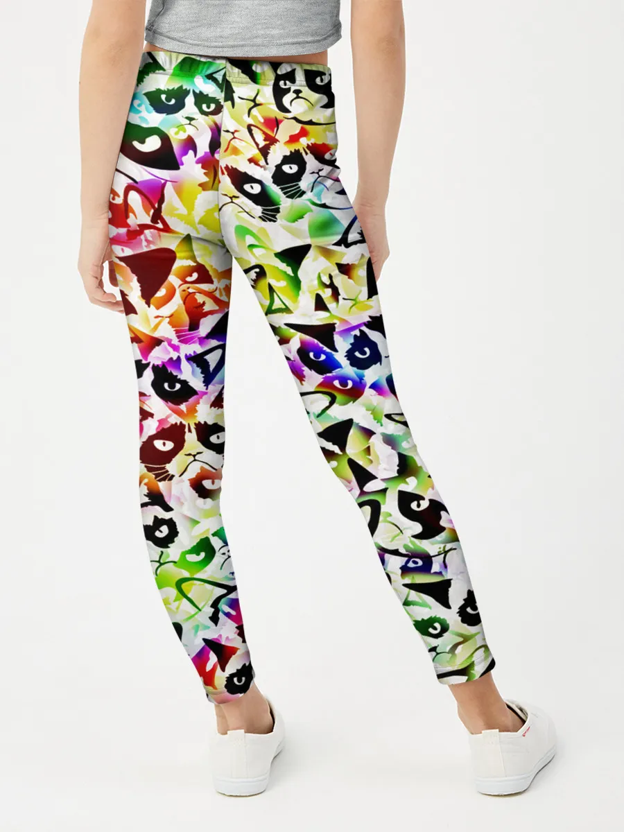 Леггинсы для девочки / Веселый узор из грустных котов