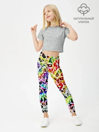 Леггинсы для девочки / Веселый узор из грустных котов