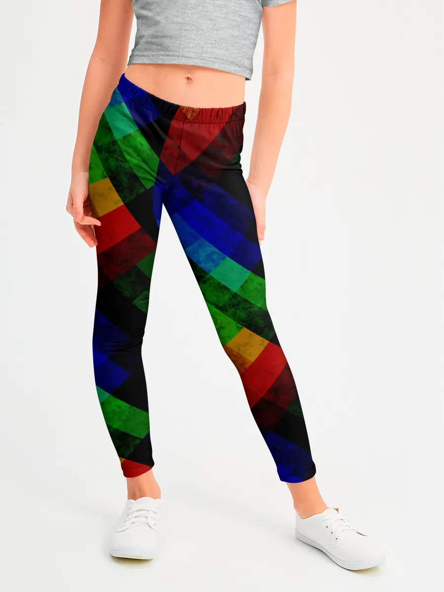 Леггинсы для девочки / Разноцветный мраморный узор
