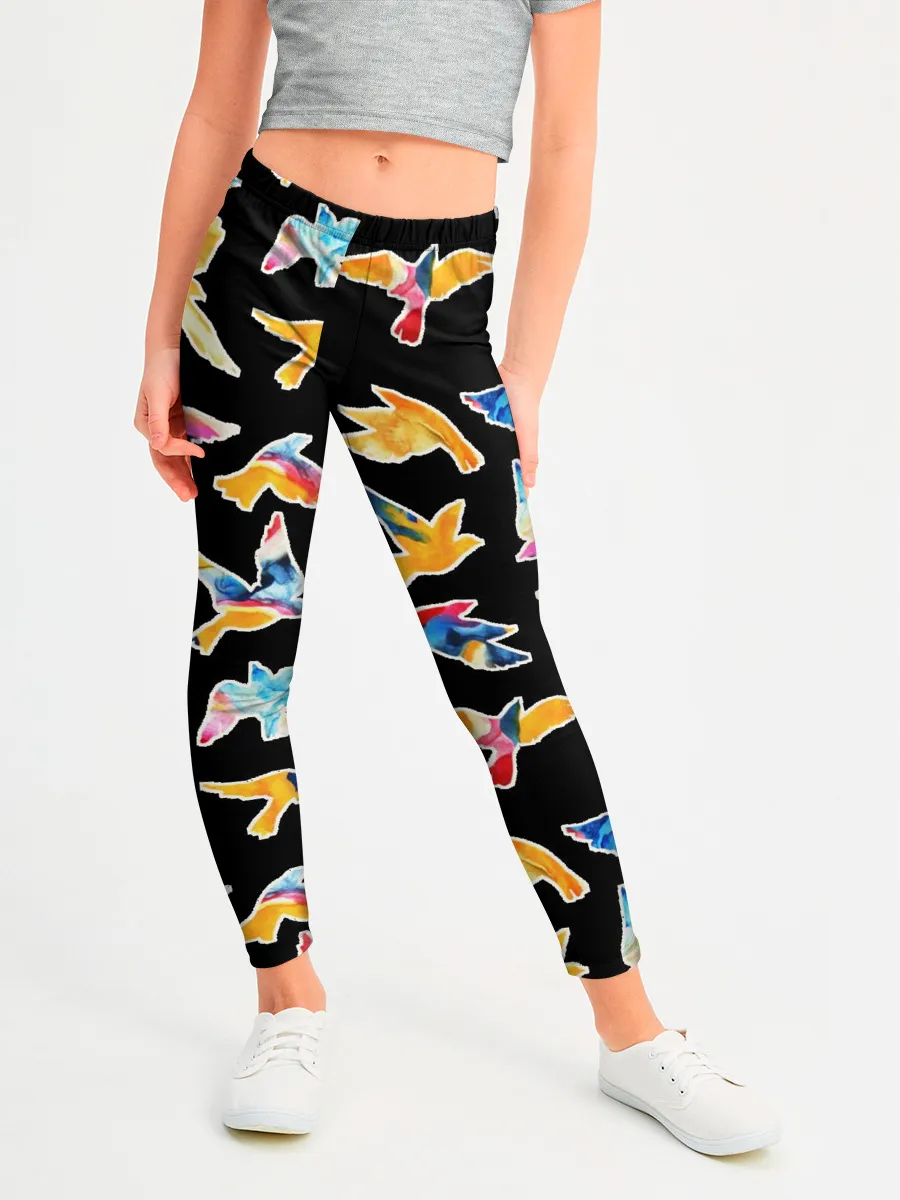 Леггинсы для девочки / акварельные птицы