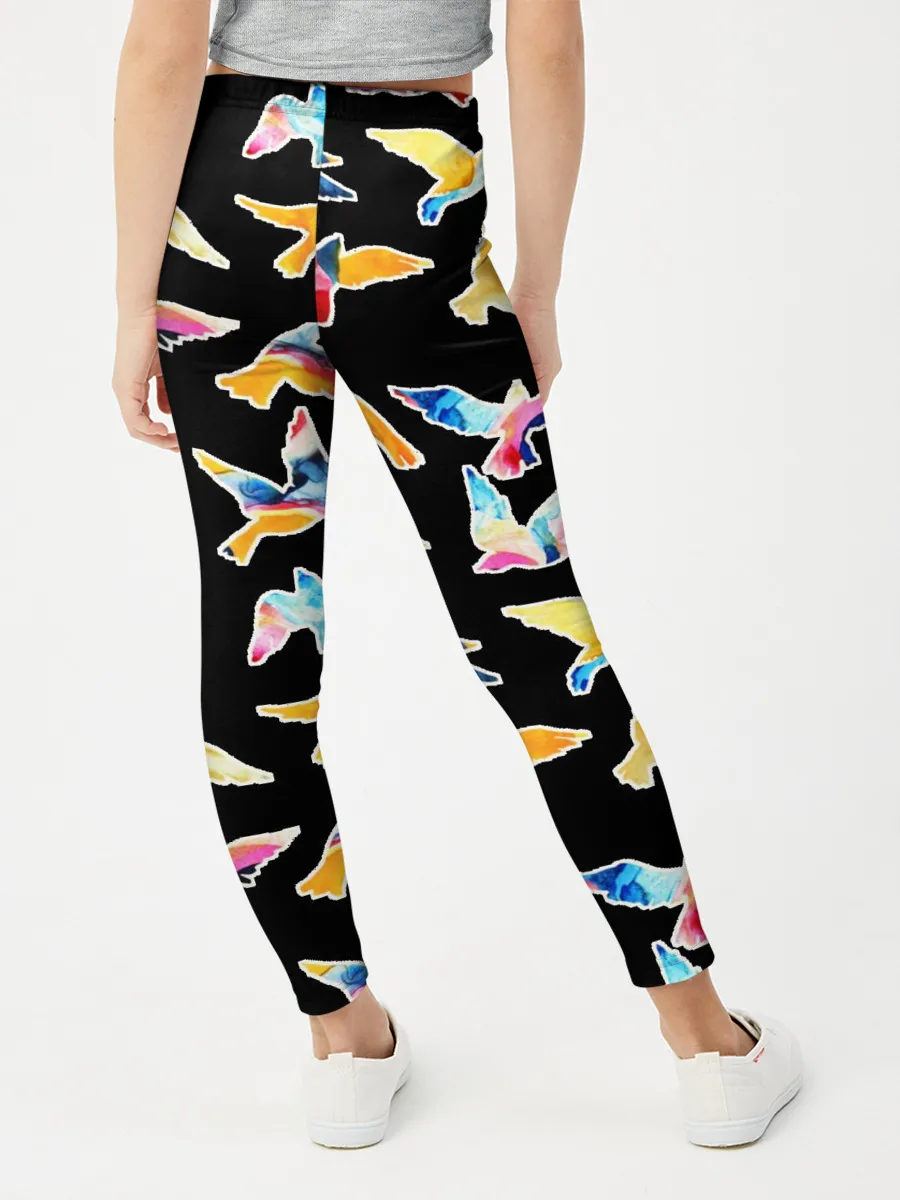 Леггинсы для девочки / акварельные птицы