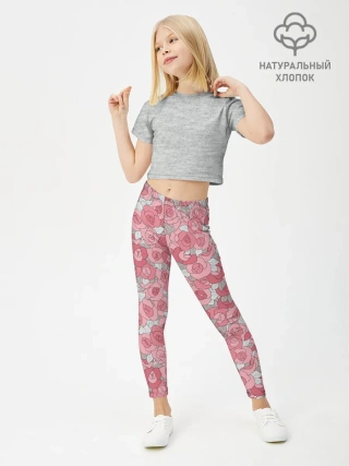 Леггинсы для девочки / Нежно коралловые розы