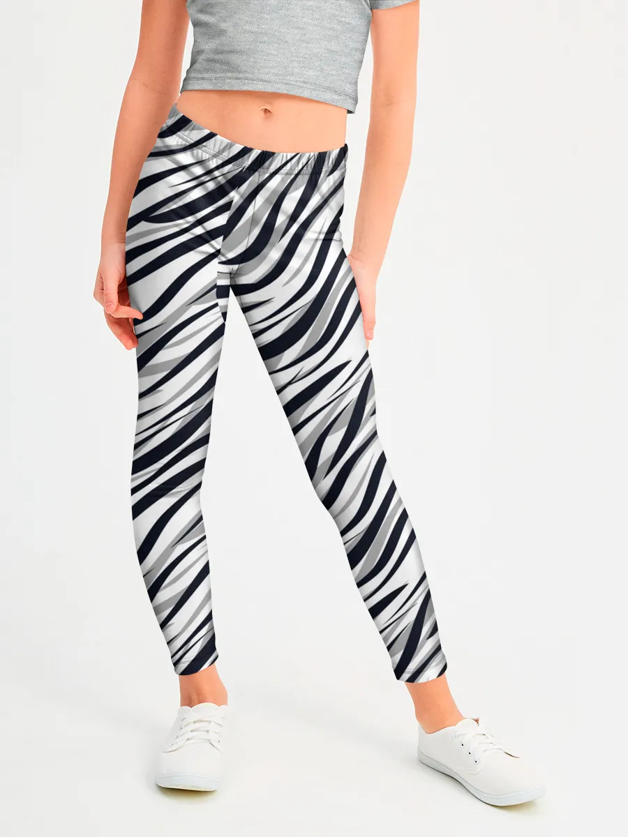 Леггинсы для девочки / Черно-белый полосатый тигровый