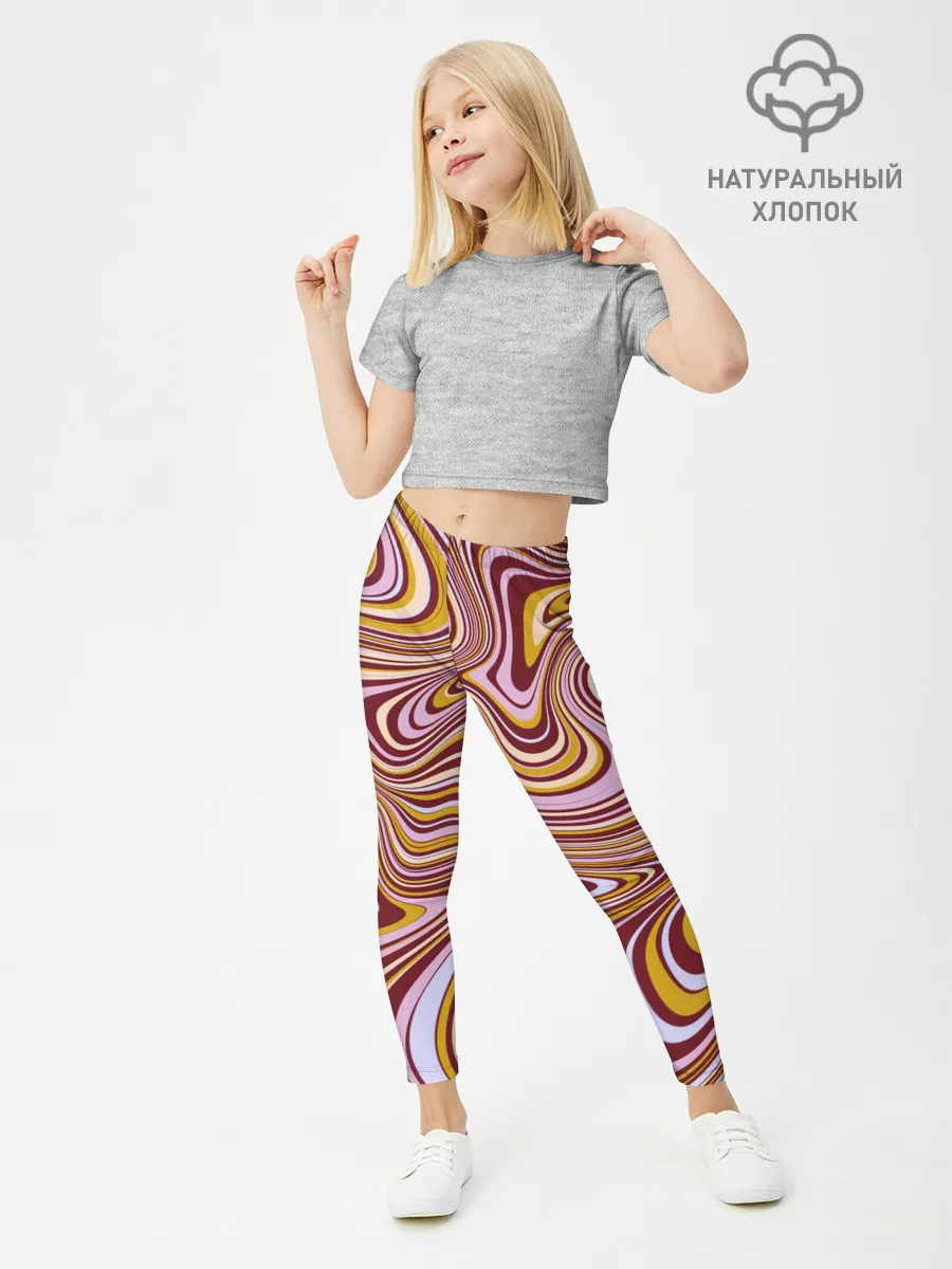 Леггинсы для девочки / Красно-золотые разводы красок паттерн