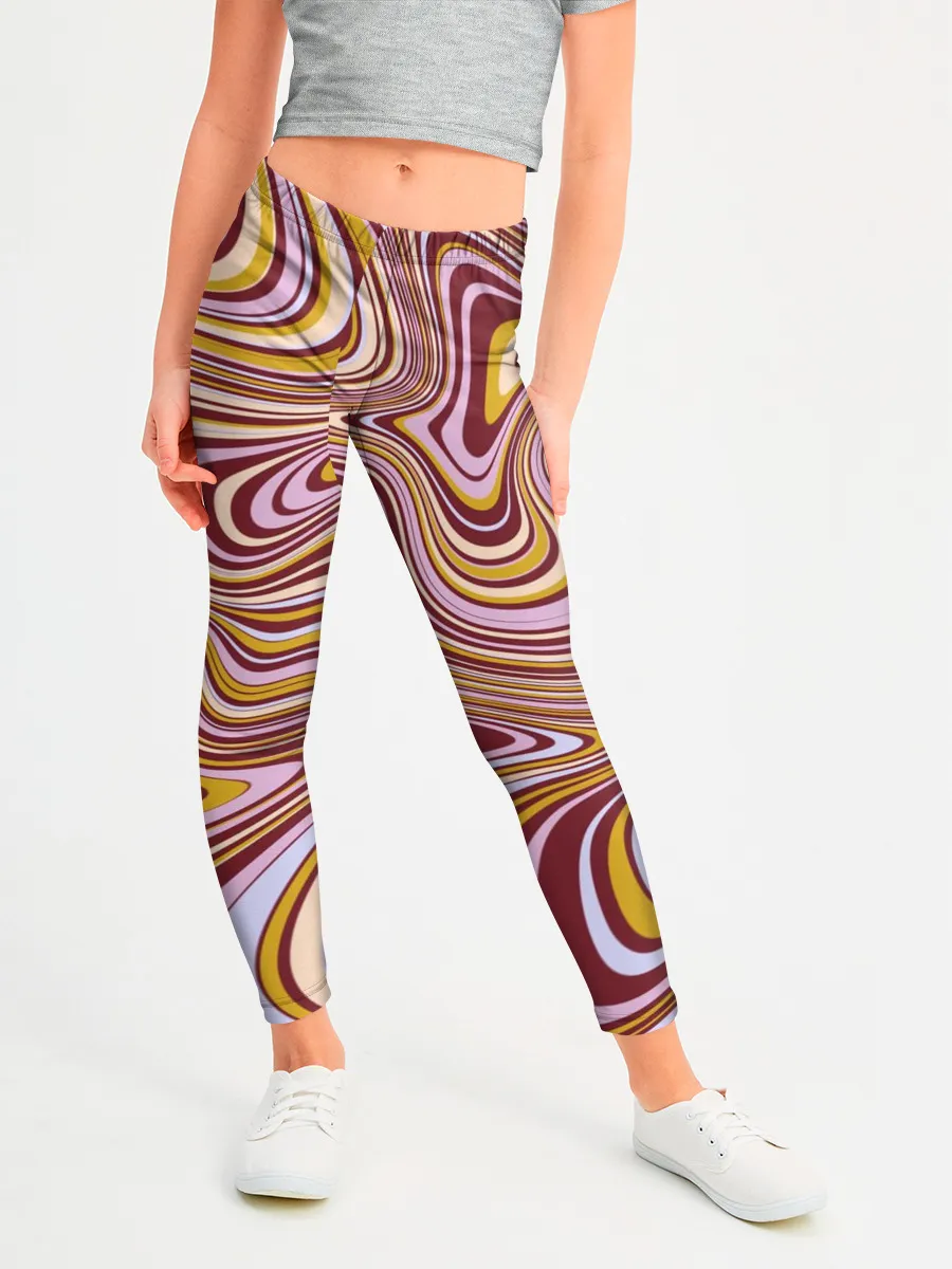 Леггинсы для девочки / Красно-золотые разводы красок паттерн