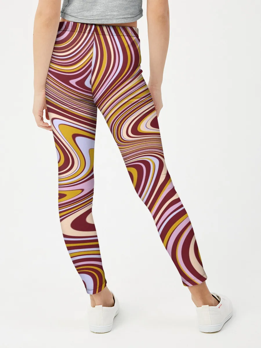 Леггинсы для девочки / Красно-золотые разводы красок паттерн