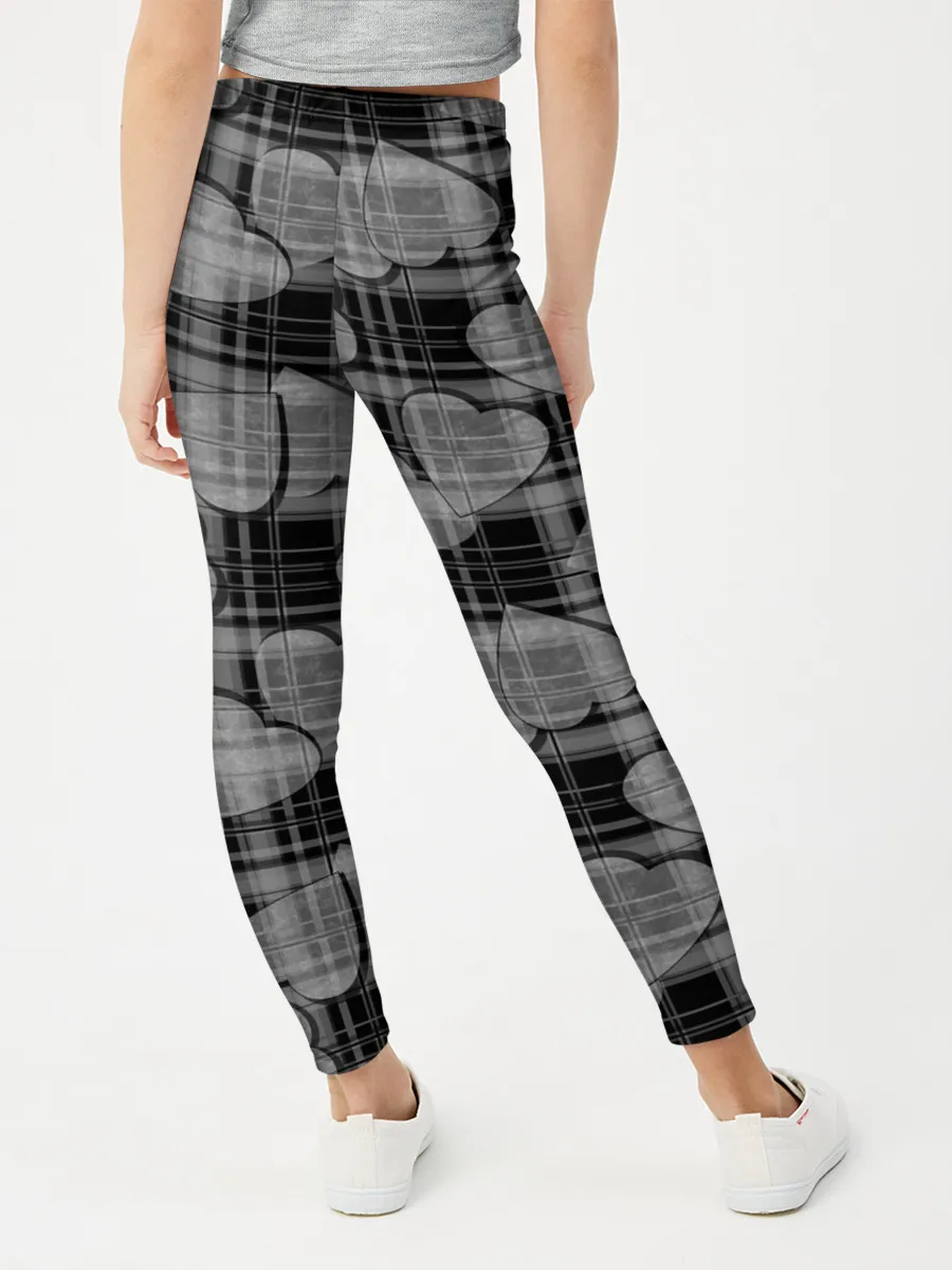 Леггинсы для девочки / Черно-серый клетчатый узор