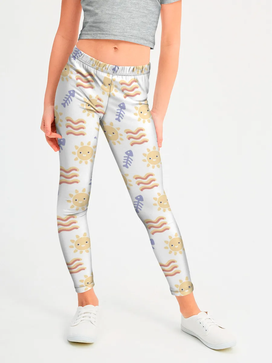 Леггинсы для девочки / летнее солнце и волны