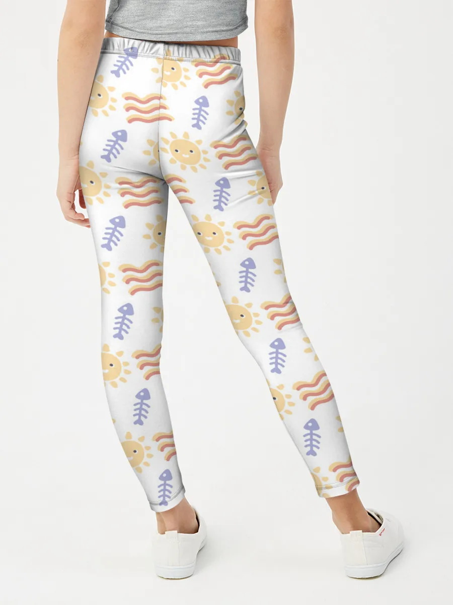 Леггинсы для девочки / летнее солнце и волны