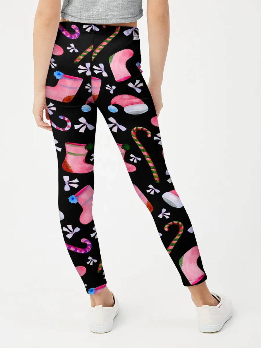 Леггинсы для девочки / Новогодняя ночь, акварельный узор