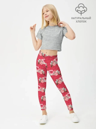 Леггинсы для девочки / Красные розы паттерн